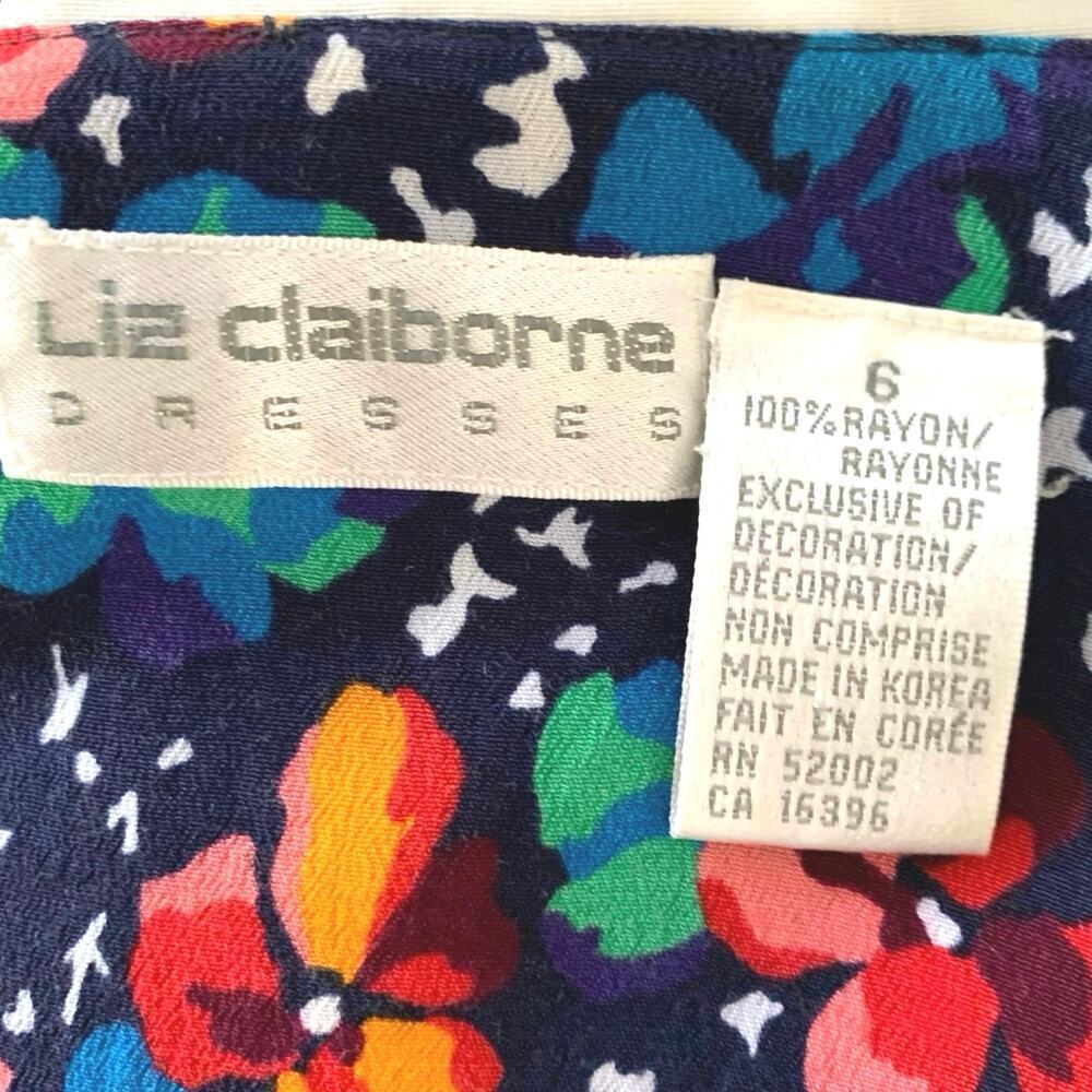 Vintage Liz Claiborne Floral Midi Dress 90s Colorful Collar Size 6 - Picture 3 of 6